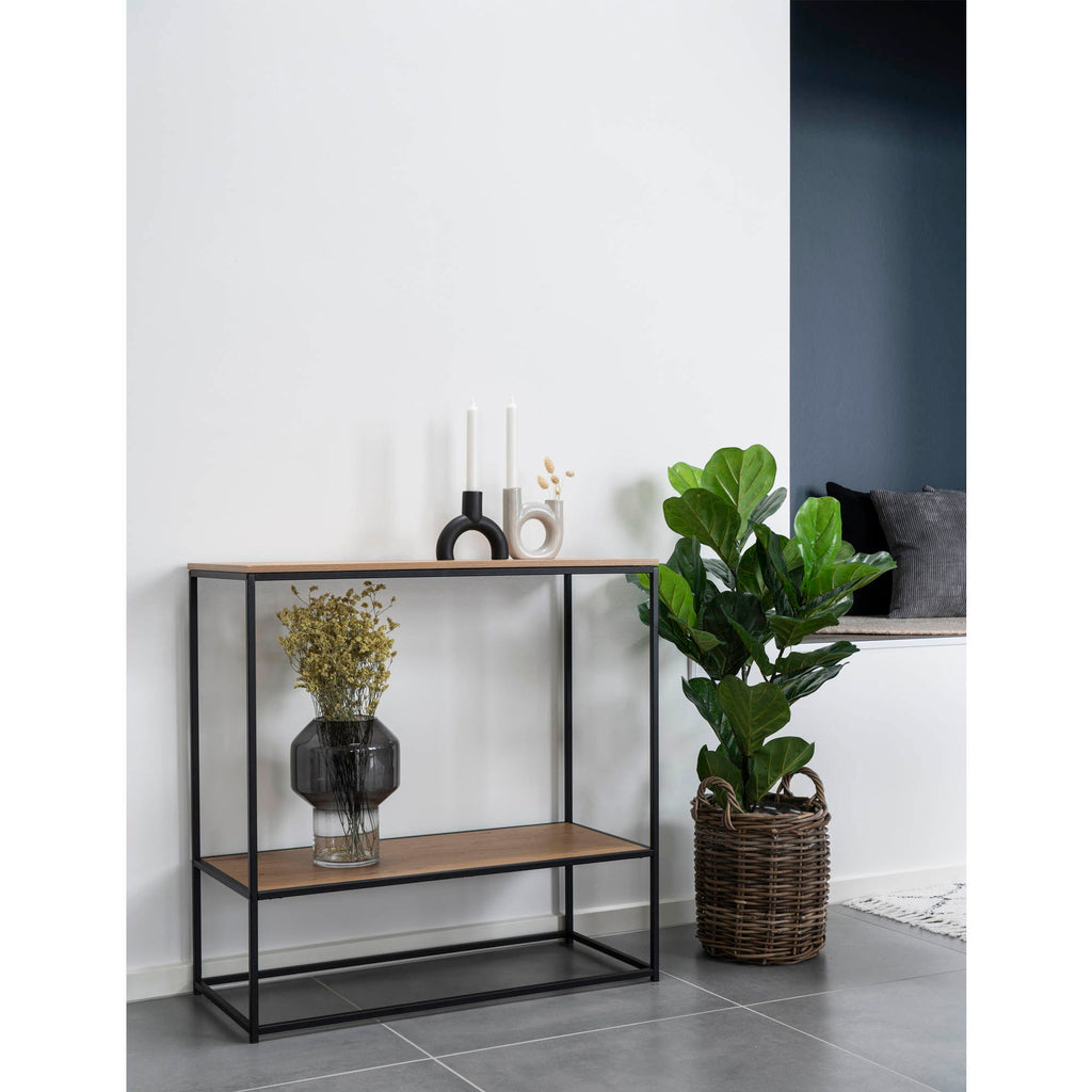 Vita Console Table - Console table with black frame and two oaklook shelves 80x36x80 cm
